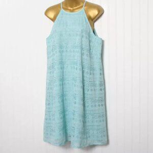 Sold Loft Aqua Blue Sleeveless Lace Overlay Back Zip Halter Poly Dress NWT SZ 8